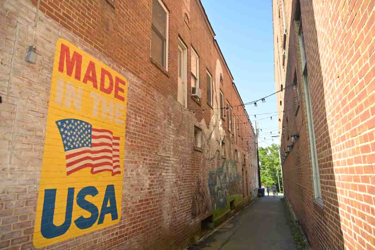 view into alleyway with painting